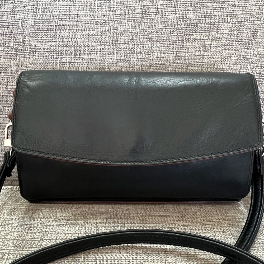 Derek Alexander Genuine Leather Organizer Multi Pocket Flap Crossbody Bag